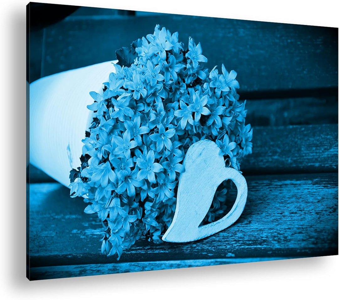 deyoli violetter Blumenstrauss mit einem Herz Format 80x60 Effekt: Monocrome Blau als Leinwandbild,