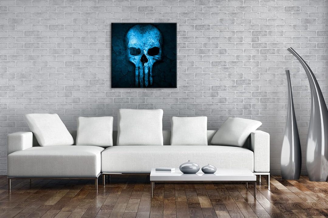 deyoli Toten Schädel Format: 70x70 Effekt: Monocrome Blau als Leinwand, Motiv fertig gerahmt auf Ech