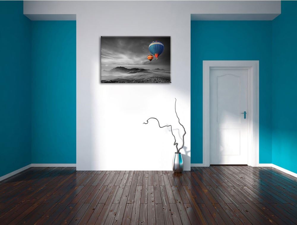 Heissluftballons über den Wäldern der Alpen schwarz/weiss Format: 100x70 auf Leinwand, XXL riesige B