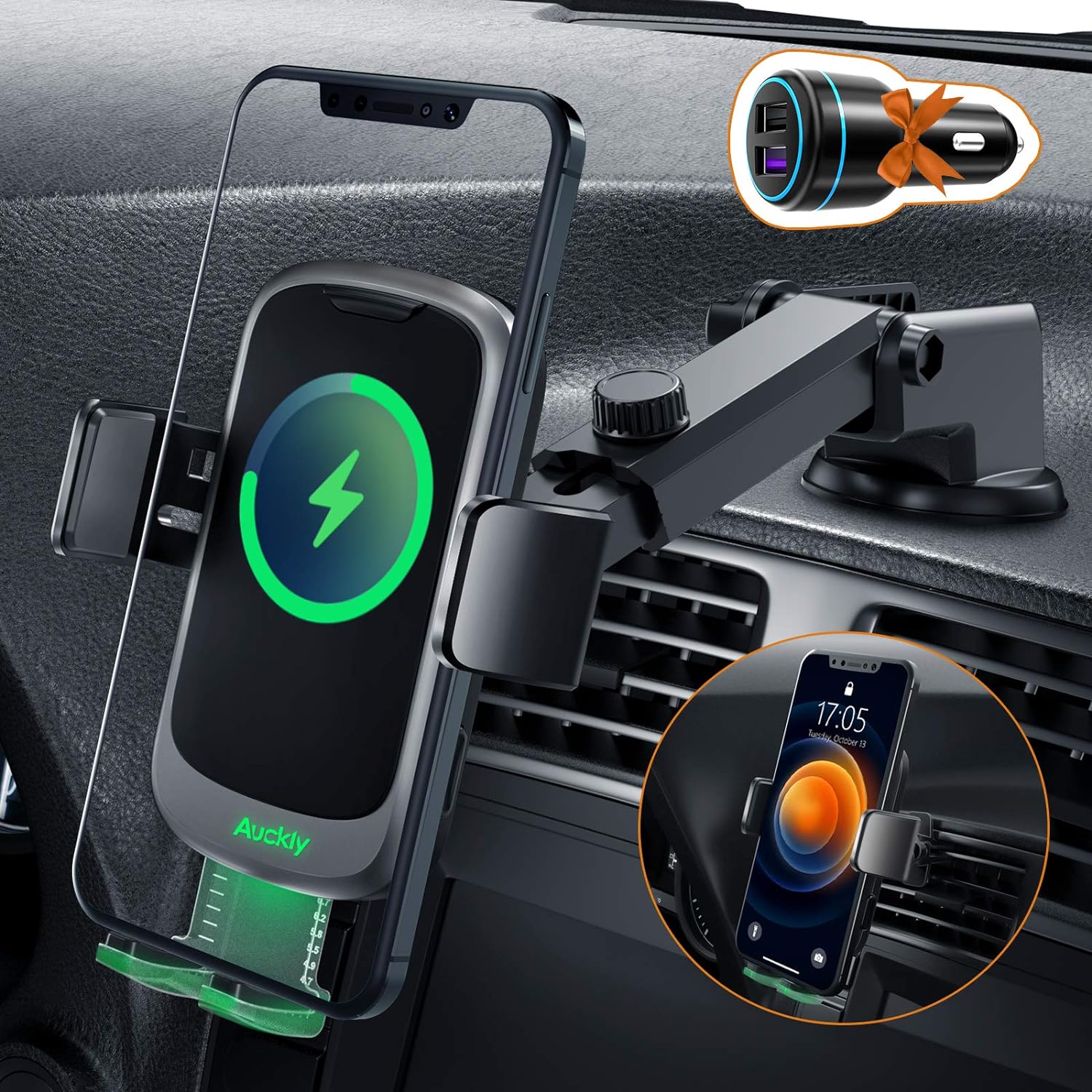 Handyhalterung Auto mit Ladefunktion 15w QI Halter KFZ Induktions Ladegerät  