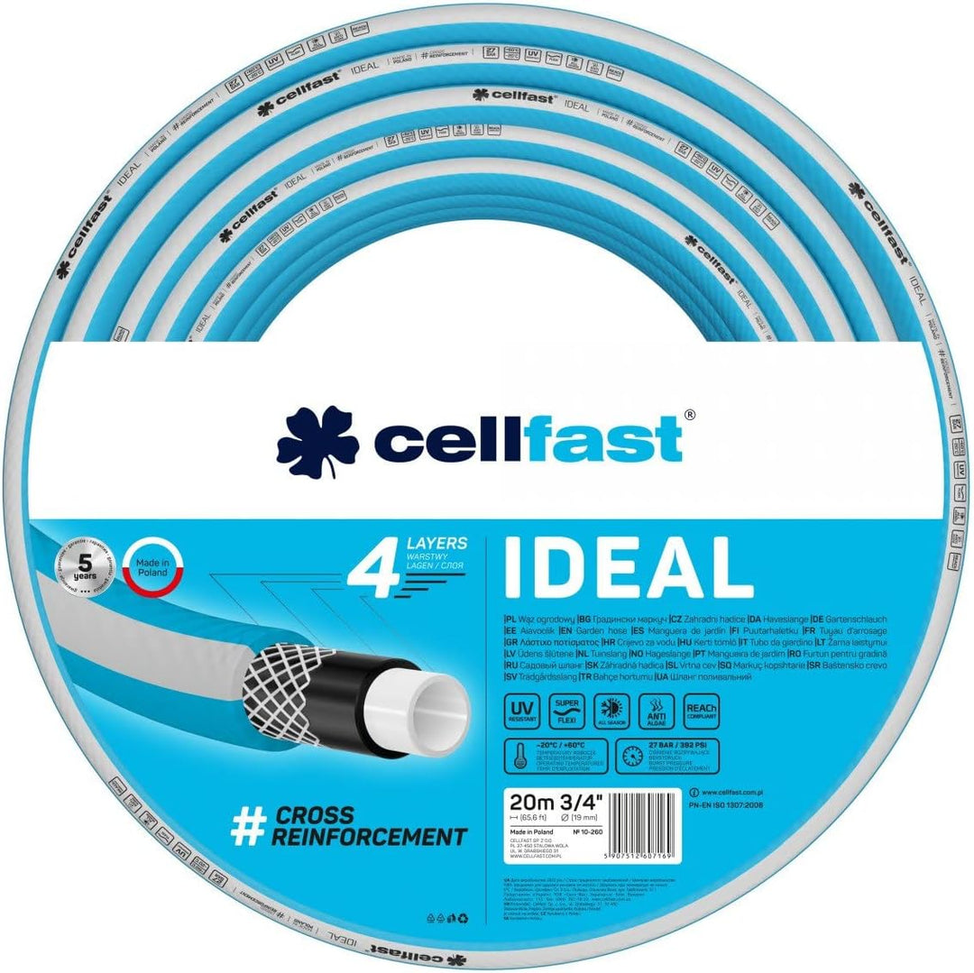 Cellfast Gartenschlauch IDEAL, Strapazierfähig, Flexibel, 4-lagig, Haltbare Kreuzgeflecht, UV und Al