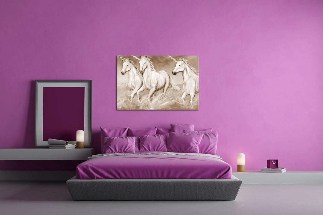 deyoli zauberhafte Einhorn Herde Format: 80x60 Effekt: Sepia als Leinwandbild, Motiv fertig gerahmt