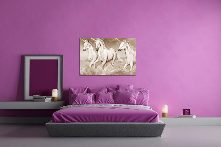 deyoli zauberhafte Einhorn Herde Format: 80x60 Effekt: Sepia als Leinwandbild, Motiv fertig gerahmt