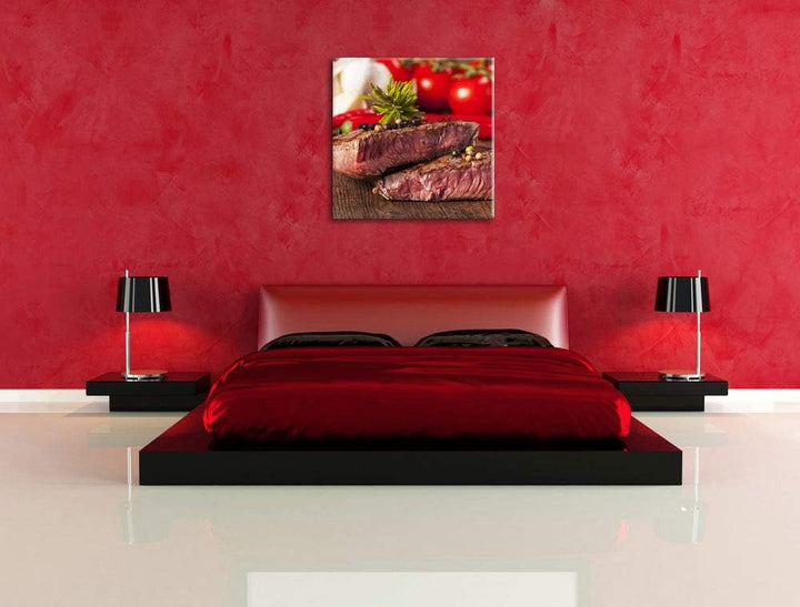 Saftiges Pfeffer Steak, Format: 70x70 auf Leinwand, XXL riesige Bilder fertig gerahmt mit Keilrahmen
