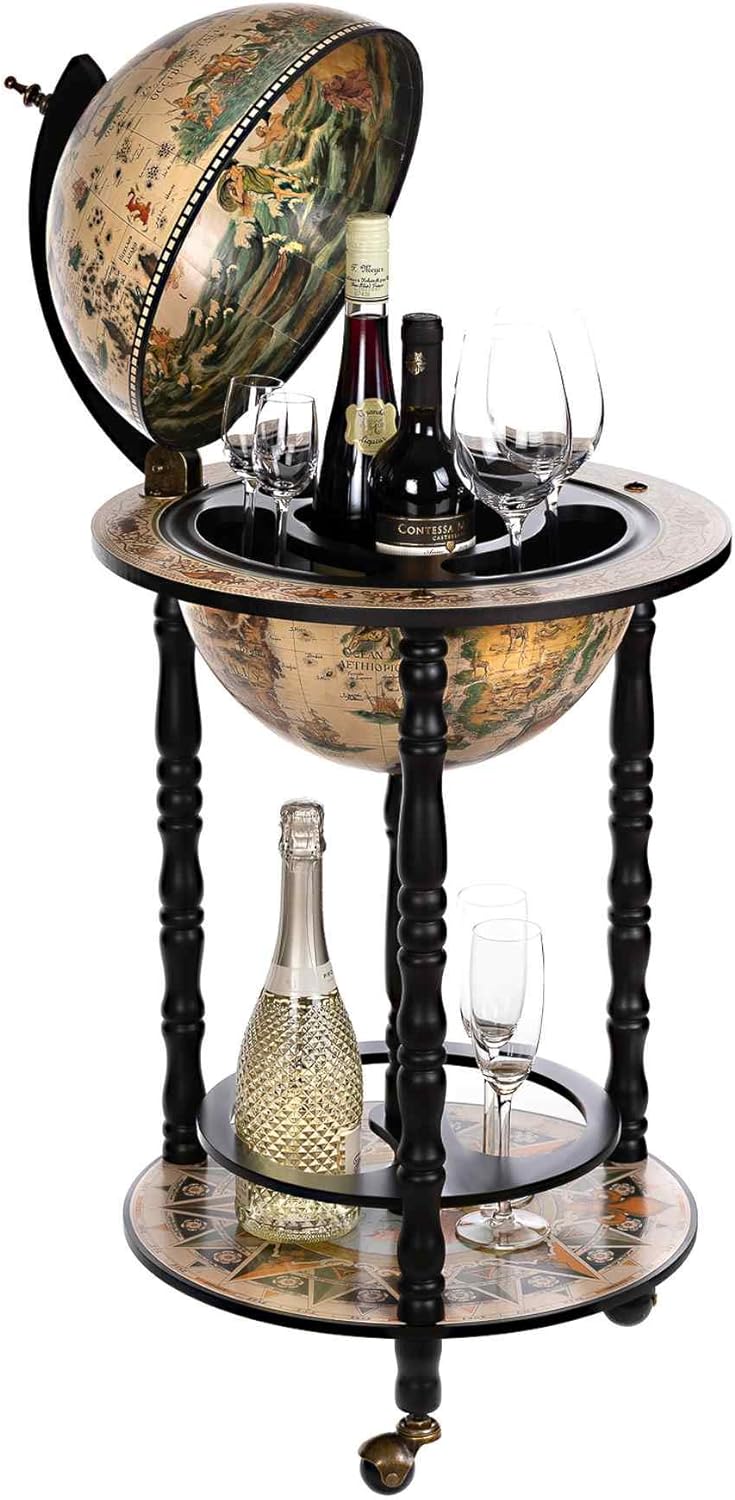 Hausbar Barwagen 33001WB Schwarzweiss 100cm Globusbar Deko Bartisch Weltkugel