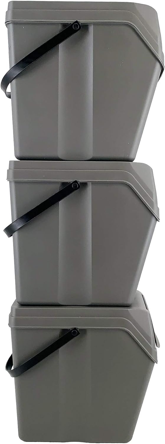 Set de 3 cubos de basura KEDEN SORTIBOX para reciclado, gris, volumen 3x25L