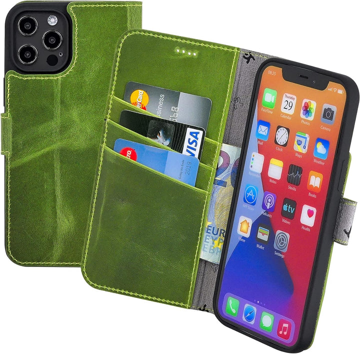 Suncase Book-Style Hülle kompatibel mit iPhone 12 Pro Max (6.7") Leder Tasche (Slim-Fit) Lederhülle