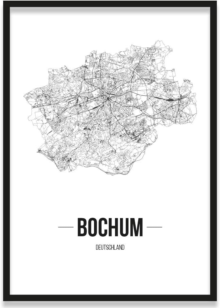 JUNIWORDS Stadtposter, Bochum, Wähle eine Grösse, 21 x 30 cm, Poster mit Rahmen, Schrift B, Weiss 21