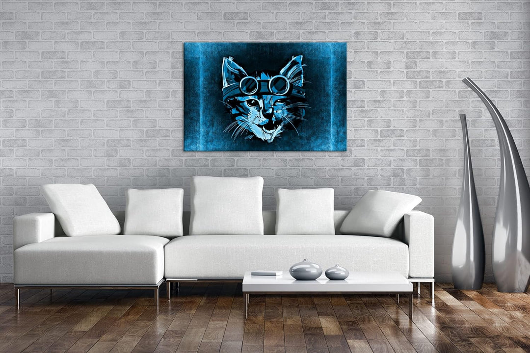 deyoli süsse Katze mit einer Brille Format 80x60 Effekt: Monocrome Blau als Leinwandbild, Motiv fert
