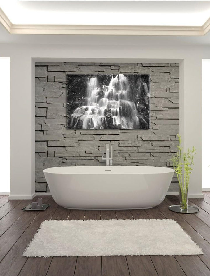 Pixxprint Yoga am Wasserfall in Bali als Leinwandbild/Grösse: 100x70 cm/Wandbild/Kunstdruck/fertig b