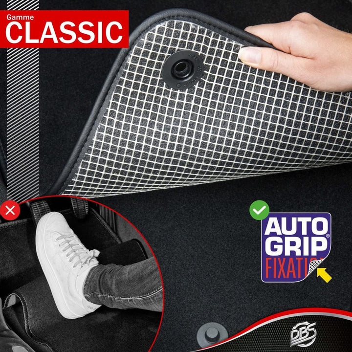 DBS Autofussmatte - nach Mass - 3-teilig - Anti Rutsch - schwarzer Nadelfilz 900g/m² - Velours Ferti