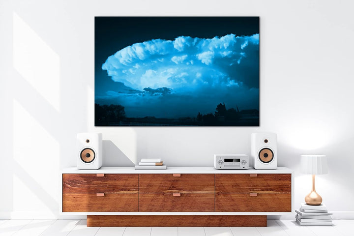 deyoli riesige Wolke Format 80x60 Effekt: Monocrome Blau als Leinwandbild, Motiv fertig gerahmt auf