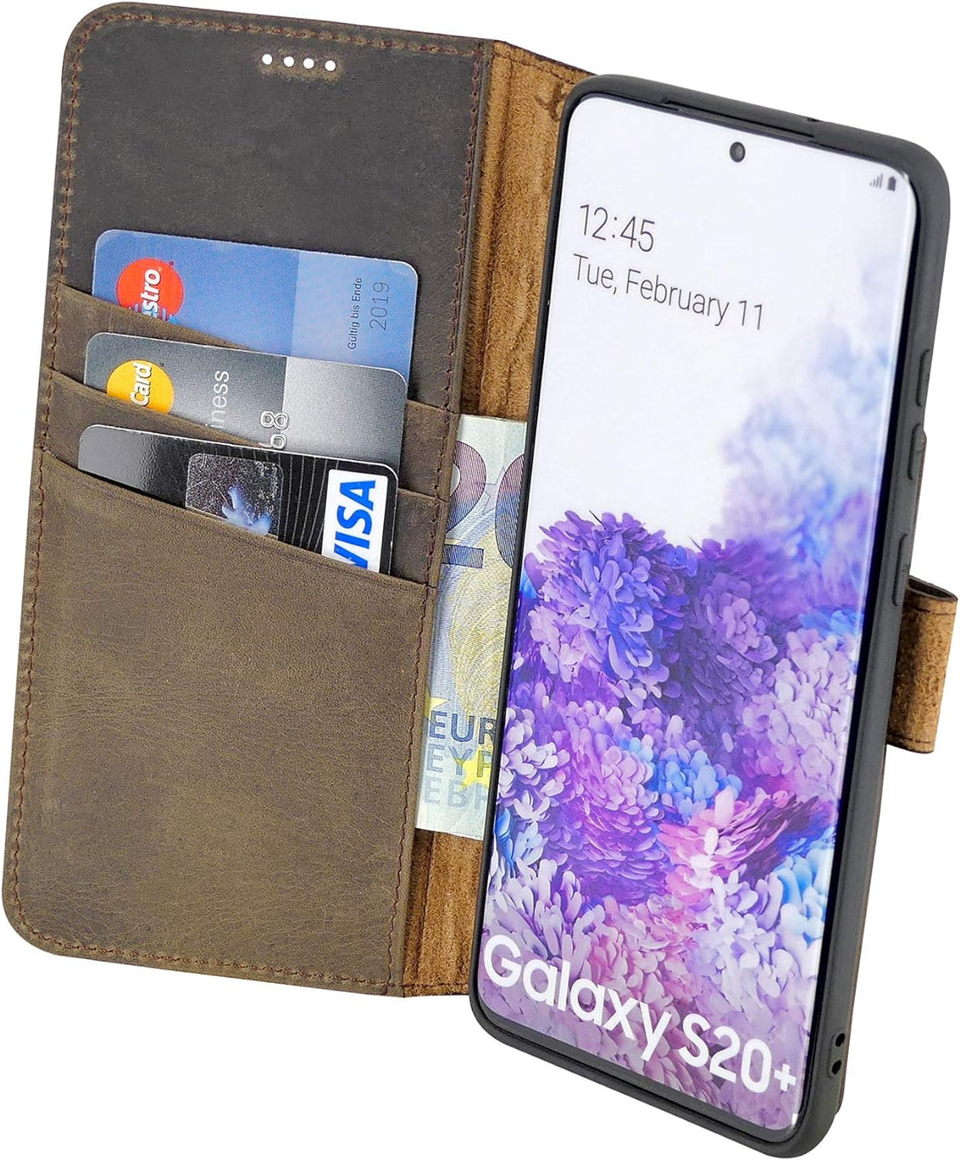 Suncase Book-Style Hülle kompatibel mit Samsung Galaxy S20 Plus Leder Tasche (Slim-Fit) Lederhülle H