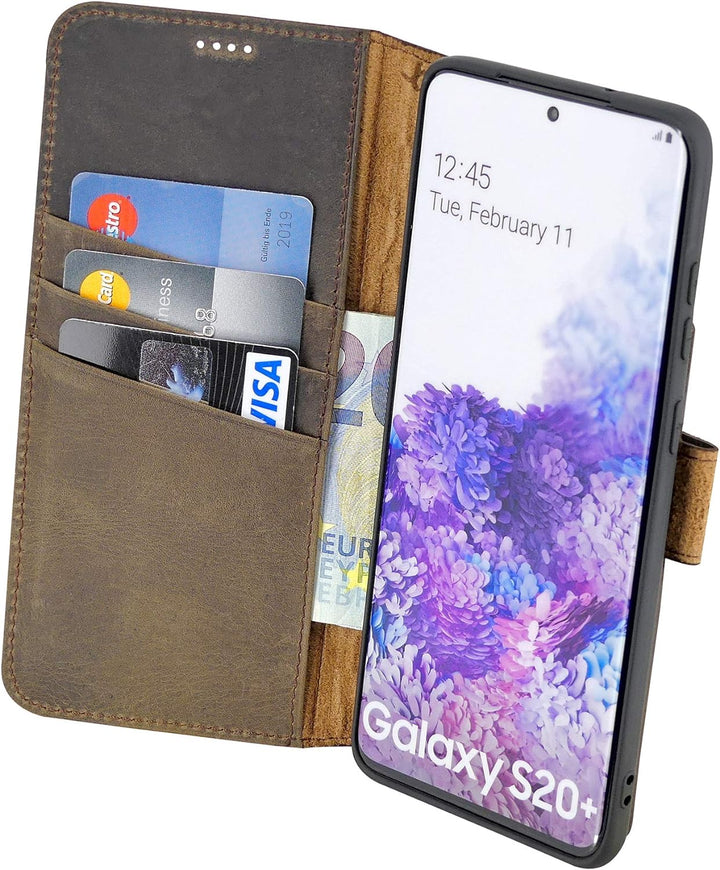 Suncase Book-Style Hülle kompatibel mit Samsung Galaxy S20 Plus Leder Tasche (Slim-Fit) Lederhülle H