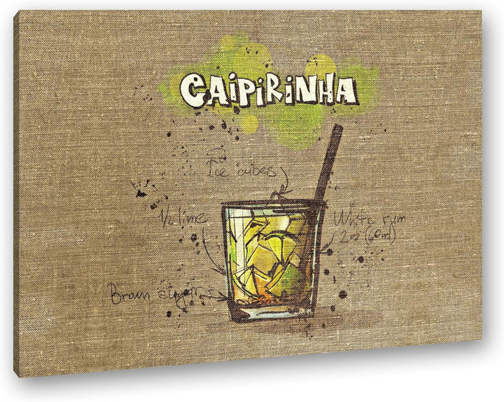 deyoli Rezept für einen Caipirinha Format: 80x60 als Leinwandbild, Motiv fertig gerahmt auf Echtholz
