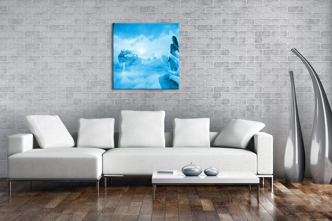 deyoli Schloss im Himmel Format: 70x70 Effekt: Monocrome Blau als Leinwand, Motiv fertig gerahmt auf