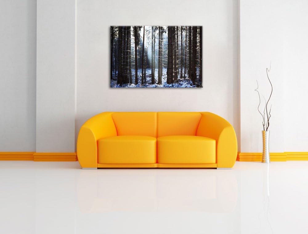 Pixxprint Winterwald Bild Format: 100x70 auf Leinwand, XXL riesige Bilder fertig gerahmt mit Keilrah