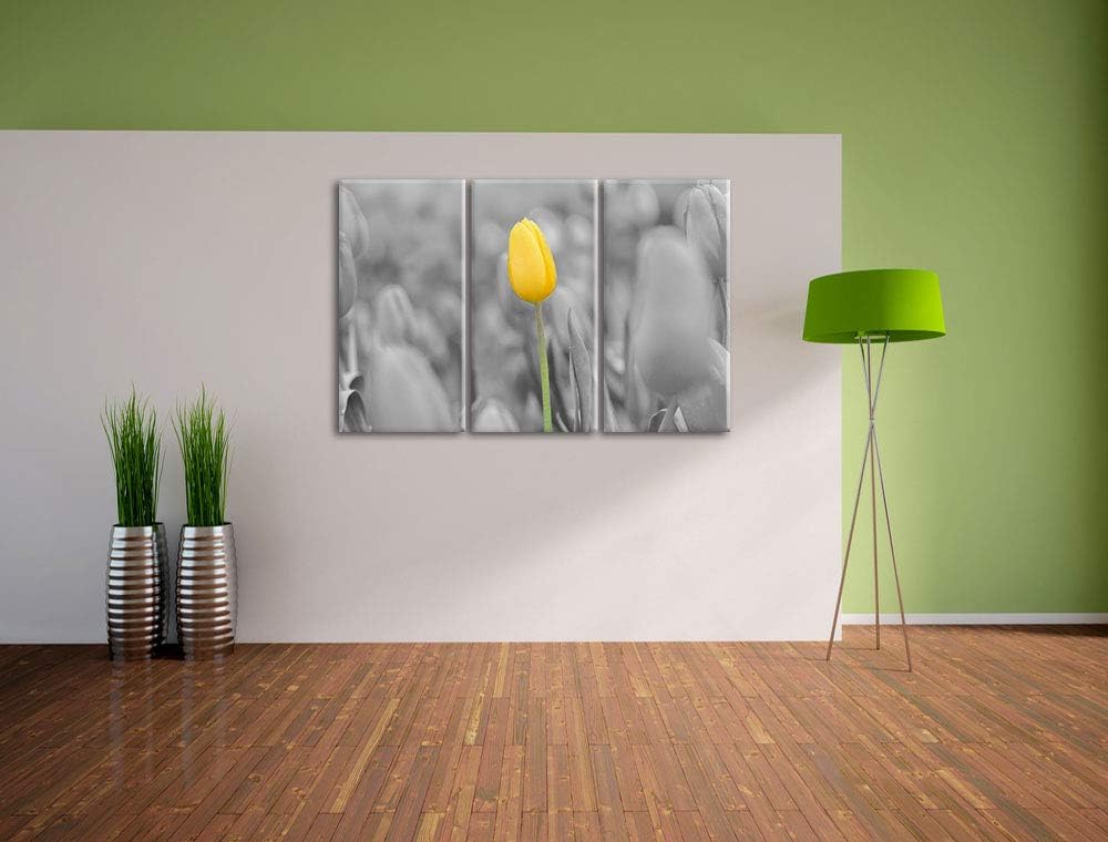 Gelbes Tulpenmeer schwarz/weiss 3-Teiler Leinwandbild 120x80 Bild auf Leinwand, XXL riesige Bilder f