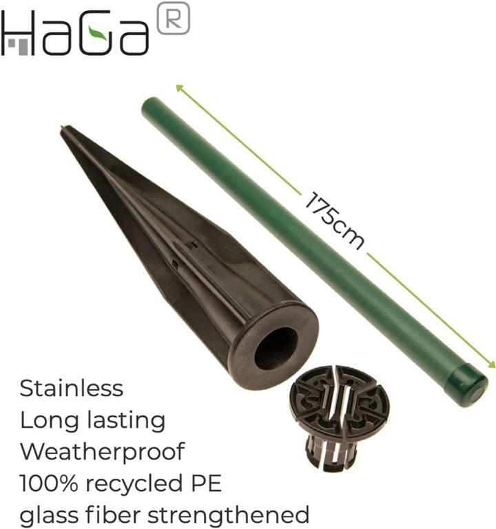 HaGa® Kunststoffpfahl 1 Stück inkl. Bodeneinschlaghülse - Zaunpfahl 3,8cm Stärke x 175cm Höhe - Pfah