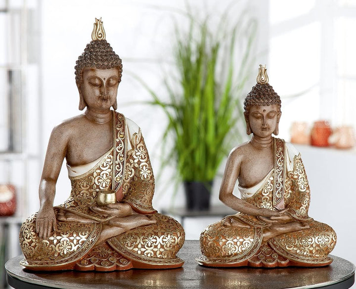 GILDE Deko Figur Skulptur Buddha - sitzend - Dekoration Wohnzimmer - Farben: Braun Gold - Höhe 29 cm