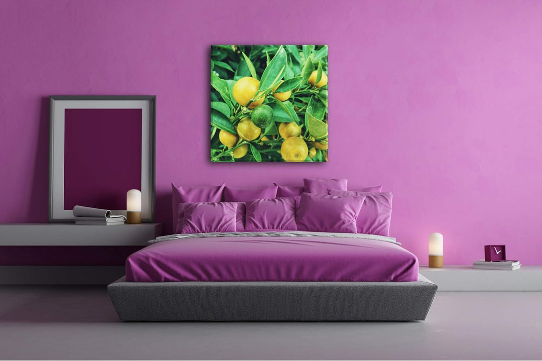 deyoli Reife Zitronen am Baum Format: 70x70 als Leinwand, Motiv fertig gerahmt auf Echtholzrahmen, H