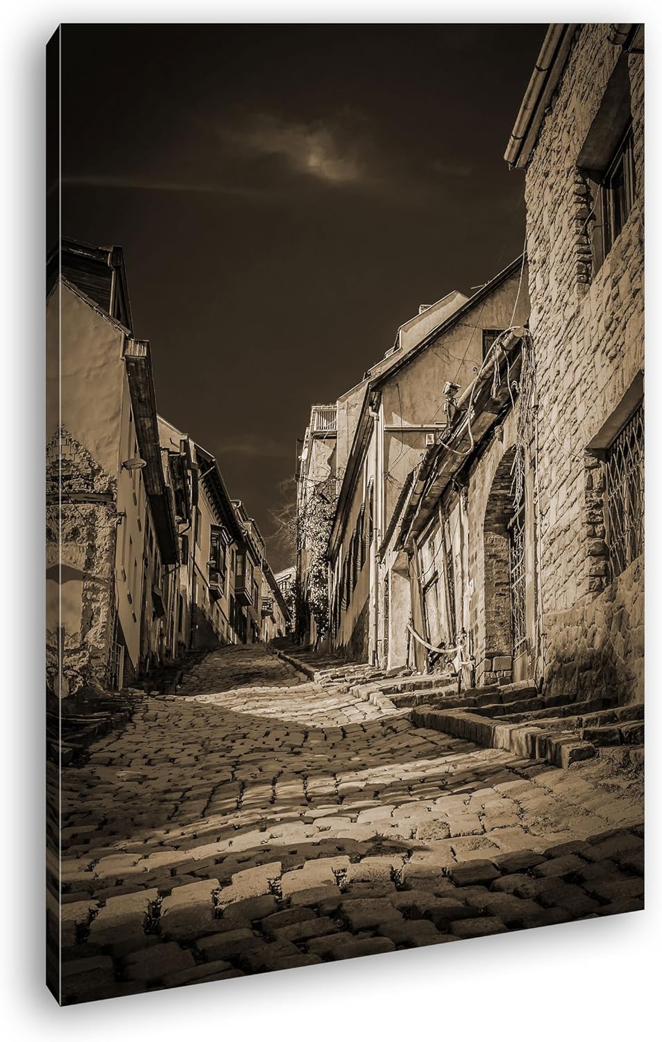 deyoli verwitterte Strasse in Budapest Format: 60x40 Effekt: Sepia als Leinwandbild, Motiv fertig ge