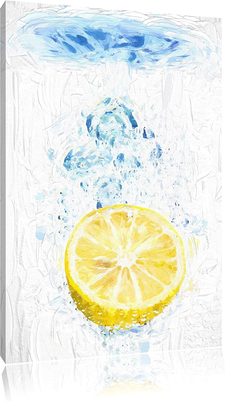 Pixxprint Zitrone fällt ins Wasser als Leinwandbild/Grösse: 100x70 cm/Wandbild/Kunstdruck/fertig bes