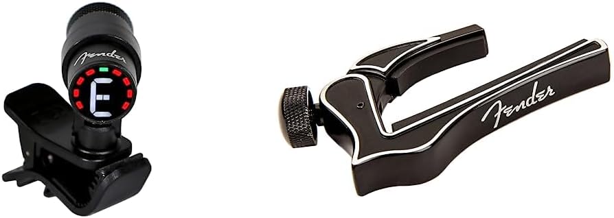 Fender© Bullet Tuner, black & Dragon Guitar Capo – Handlich & geeignet für jeden Spieler – Schwarz B