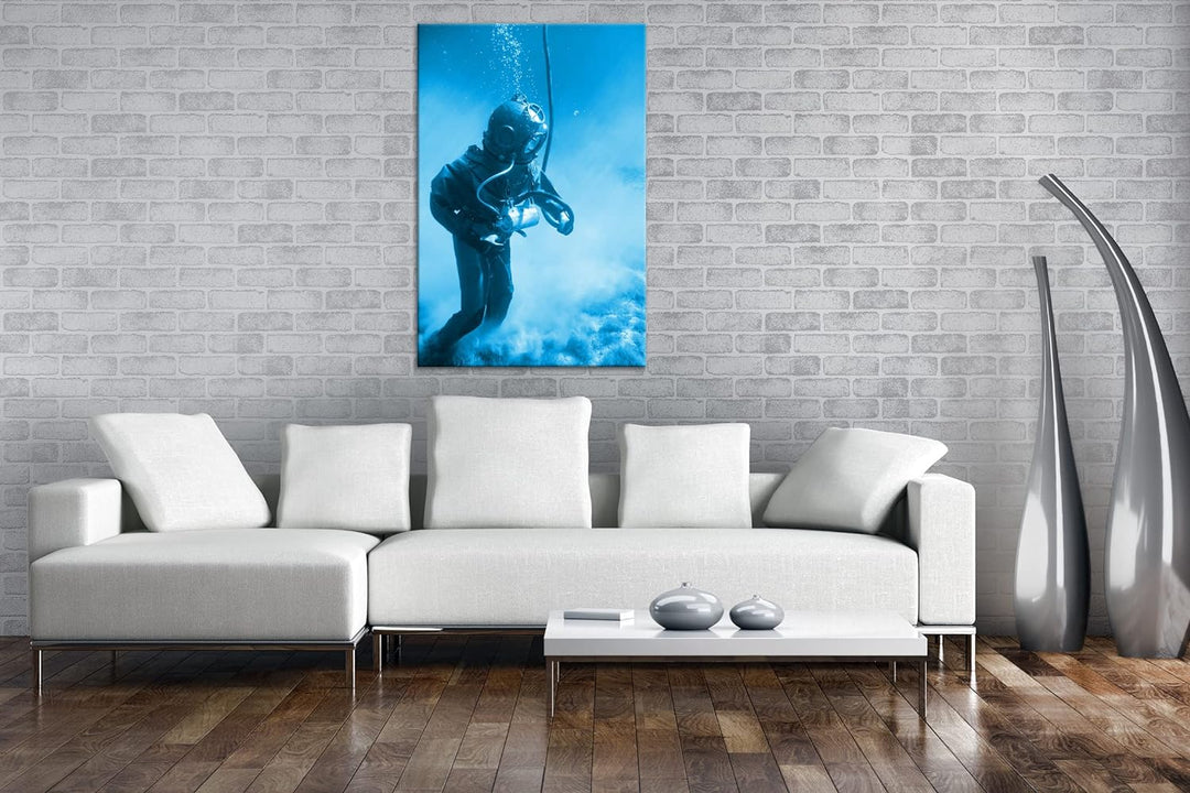 deyoli Taucher in einer alten Ausrüstung Format 80x60 Effekt: Monocrome Blau als Leinwandbild, Motiv