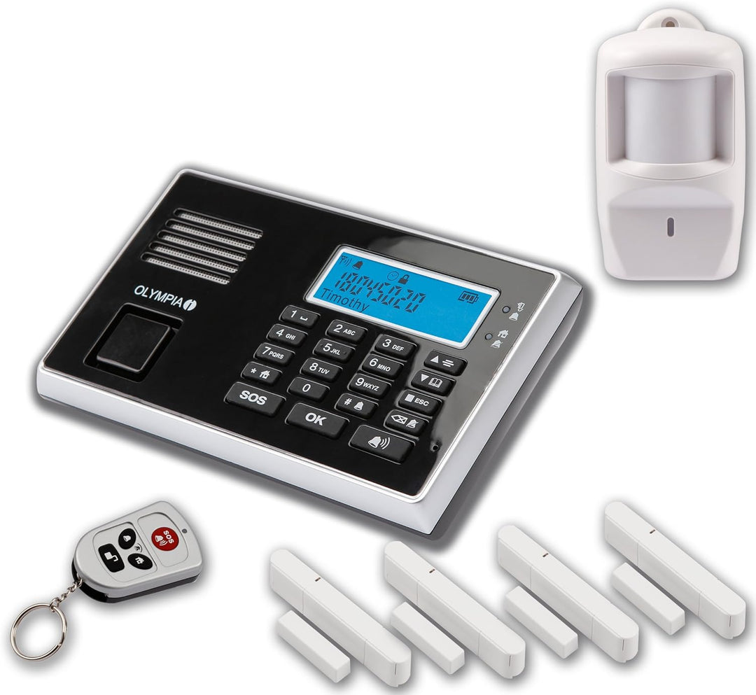 OLYMPIA Protect 9061 Alarmanlage GSM Funk Set 1 x Bewegungsmelder 4 x Tür Fenster/Kontakte und Fernb