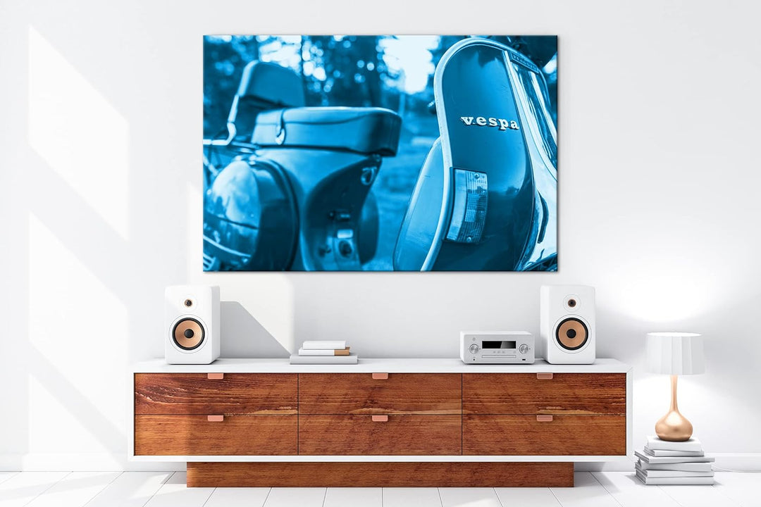 deyoli Vespa Motorrad in schöner Landschaft Format 80x60 Effekt: Monocrome Blau als Leinwandbild, Mo