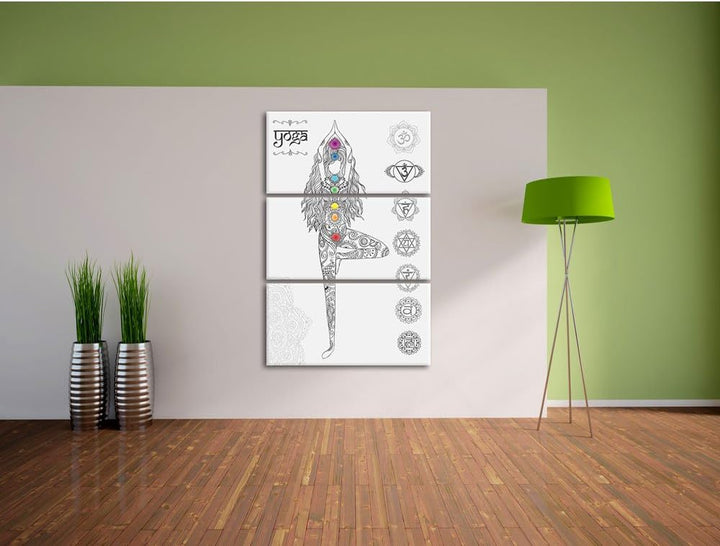 Pixxprint Yogafigur in der Tree Pose als Leinwandbild/Grösse: 3 Teilig (120x80) cm/Wandbild/Kunstdru