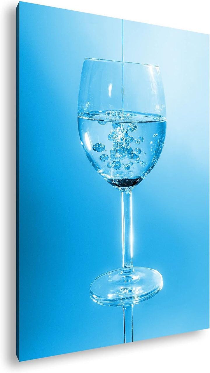 deyoli Öl in einem Wasserglas Format 80x60 Effekt: Monocrome Blau als Leinwandbild, Motiv fertig ger