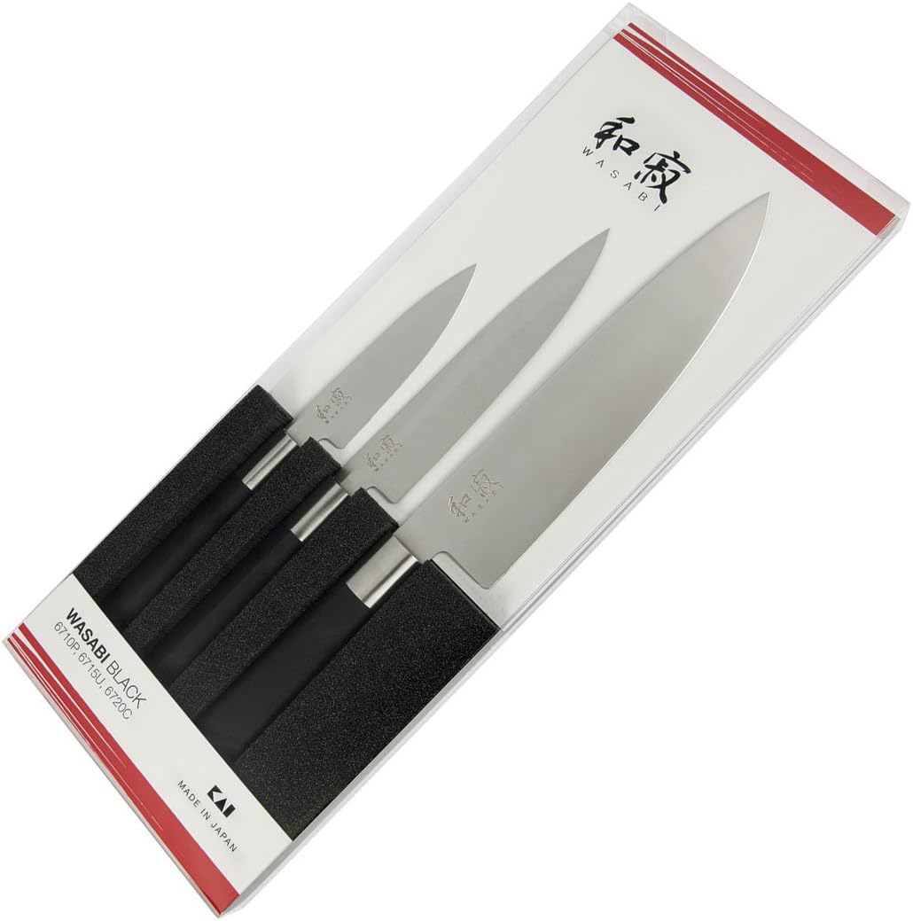 KAI 67S-300 Wasabi Black Set 6710P, 6715U, 6, Schwarzer Griff Schwarzer Griff 3 Pce Knife Set, Schwa