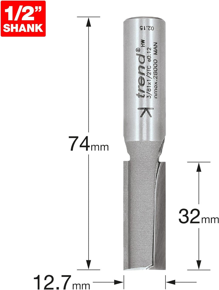 Trend - Zwei Flöten cutter 12,7mm Durchmesser - 3/81X1/2TC 12.7 x 32mm, 12.7 x 32mm