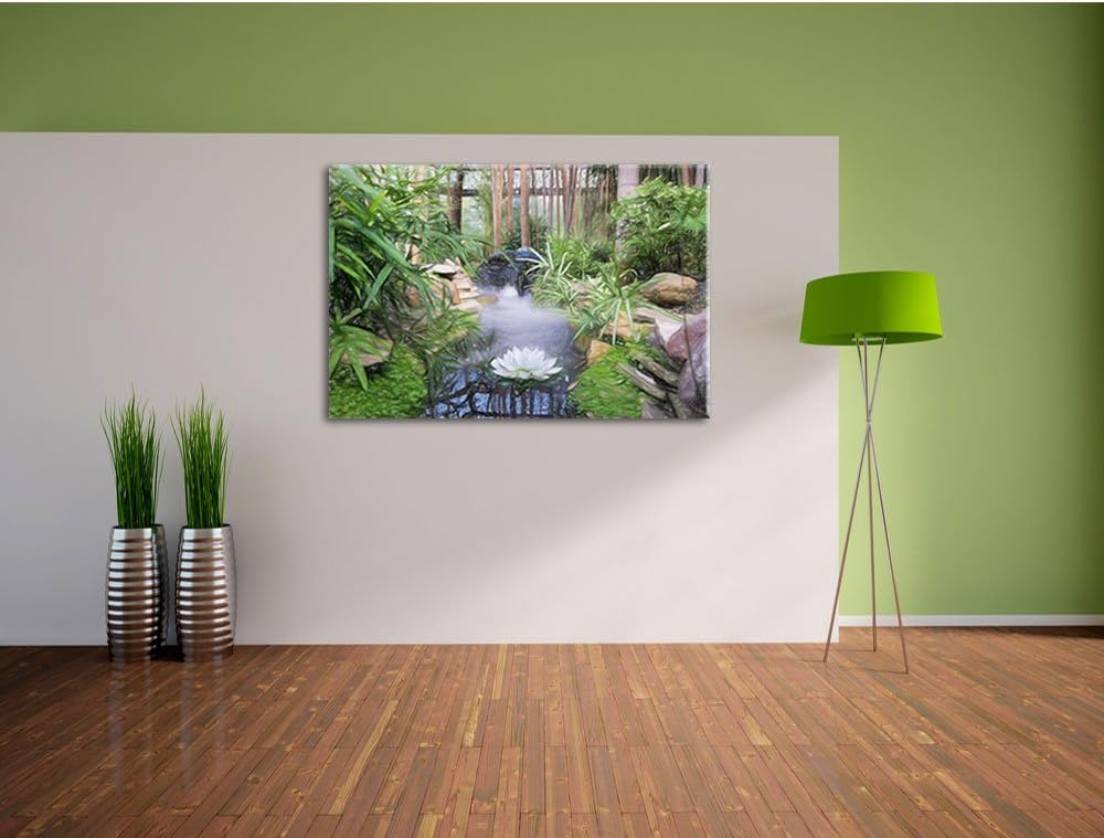 Pixxprint Zen Garten Japan / 100x70cm Leinwandbild bespannt auf Holzrahmen/Wandbild Kunstdruck Dekor
