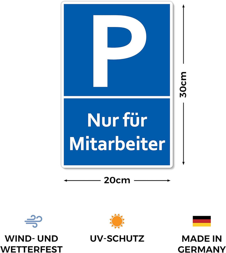 5 Stück Nur für Mitarbeiter Parkplatzschild 20 x 30 cm aus stabiler PVC Hartschaumplatte 3mm Parkpla