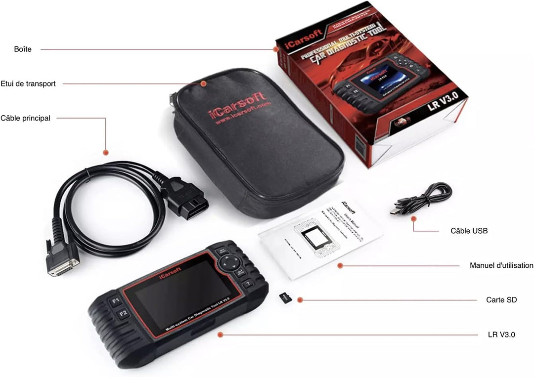 iCarsoft LR V3.0 – Koffer für Diagnose Auto Pro kompatibel für Land-Rover und Jaguar – Professionell