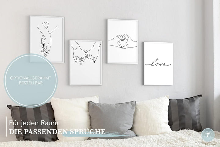 Papierschmiede® Premium Spruchposter Set 4er DIN A1, Motiv: Love Hands, Typografie Bilder Wohnzimmer