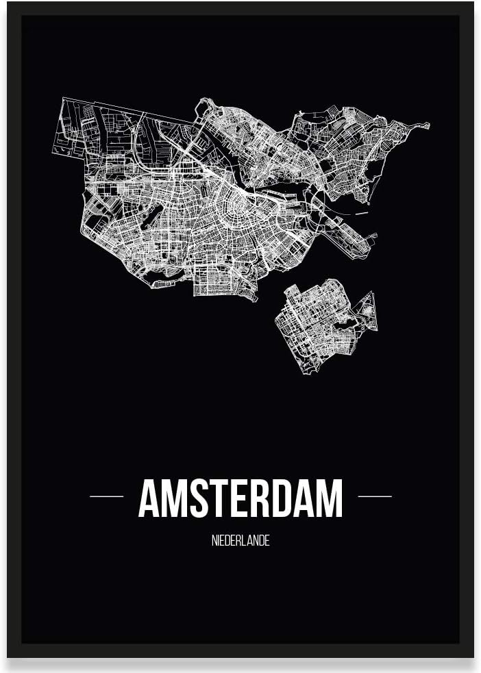 JUNIWORDS Stadtposter, Amsterdam, Wähle eine Grösse, 21 x 30 cm, Poster mit Rahmen, Schrift B, Schwa