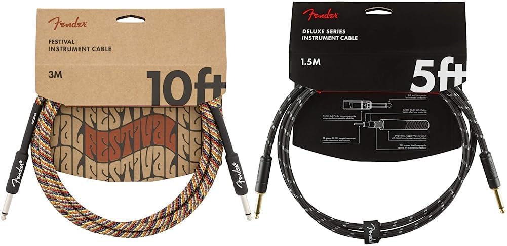 Fender® Festival Kabel, 3m rainbow & Kabel Deluxe Series, 1,5m, black tweed Bundle mit Kabel Einzelb