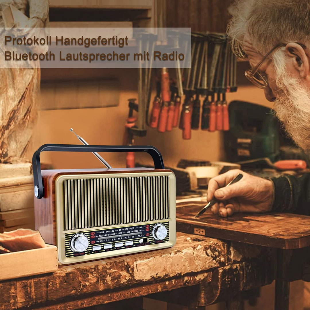 Retro Radio Bluetooth 5.0, Sentasi Nostalgie Radio mit 1200mAh Wiederaufladbare Batterie, AM SW FM V