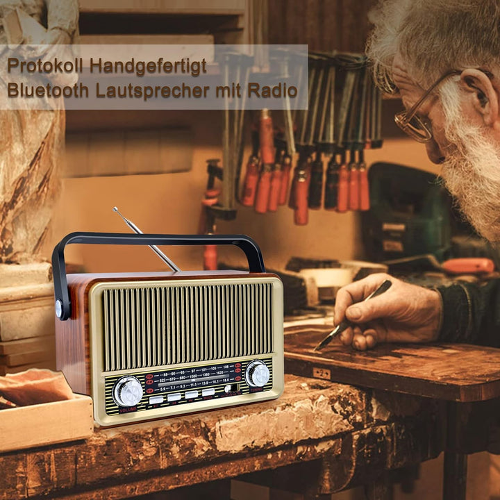 Retro Radio Bluetooth 5.0, Sentasi Nostalgie Radio mit 1200mAh Wiederaufladbare Batterie, AM SW FM V