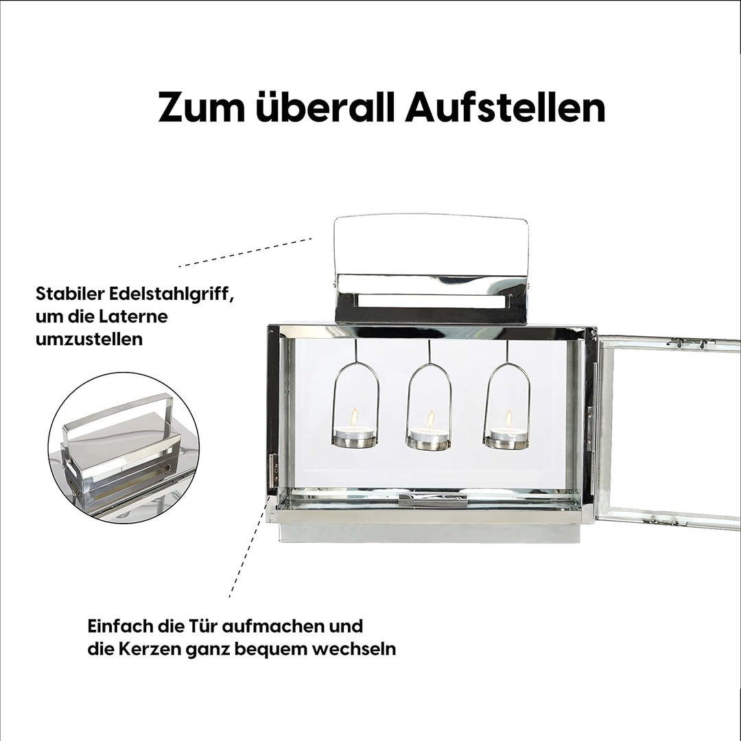 wuuhoo® Laterne Chiara in Silber, dekorative & wetterfeste Gartenlaterne aus rostfreiem Edelstahl un