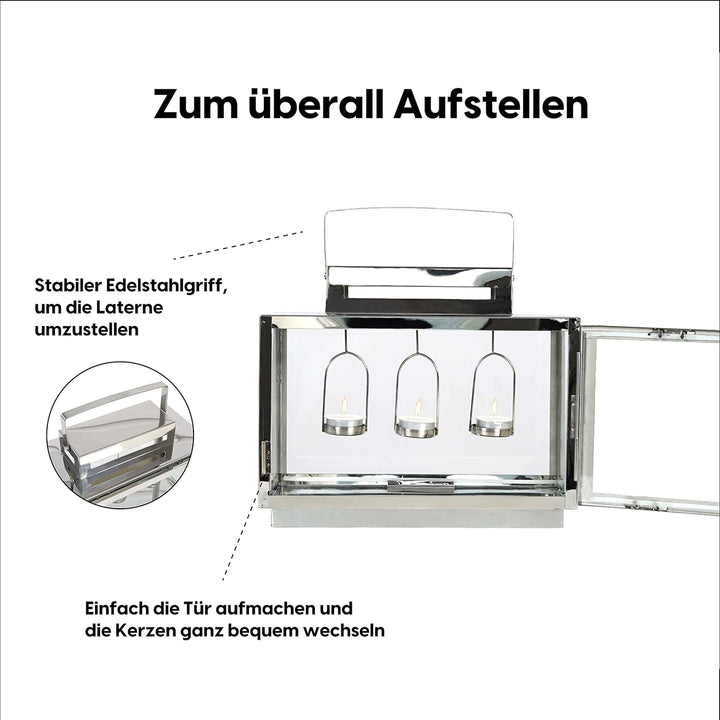 wuuhoo® Laterne Chiara in Silber, dekorative & wetterfeste Gartenlaterne aus rostfreiem Edelstahl un