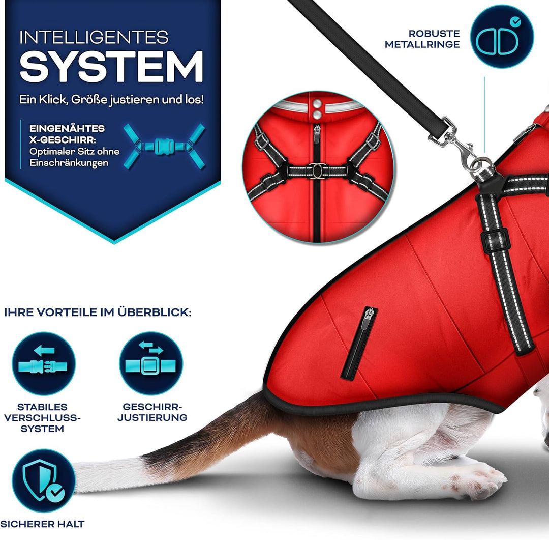 TRESKOยฎ Hundejacke Winter mit Reflektoren inkl. 15 Stรผck Kotbeutel + Spender | Hunderegenmantel wass