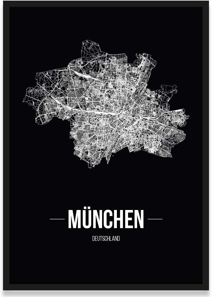 JUNIWORDS Stadtposter, München, Wähle eine Grösse, 21 x 30 cm, Poster mit Rahmen, Schrift B, Schwarz