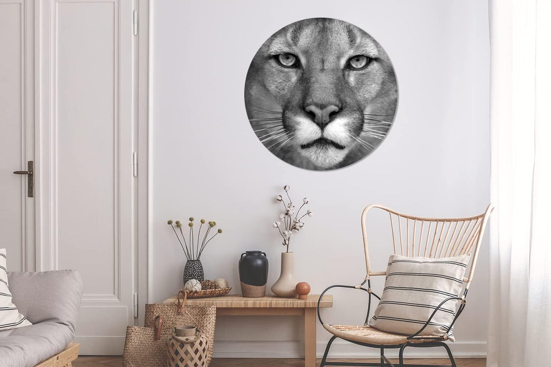 MuchoWow Wandbild Rund Wanddeko Deko Wohnzimmer Bilder 90x90 cm Panther - Wildlife - Schwarz - Weiss