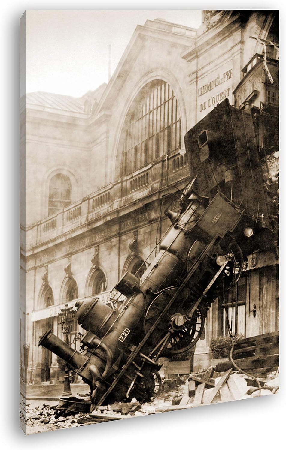 deyoli Unfall einer Dampflokomotive Format: 100x70 Effekt: Sepia als Leinwand, Motiv fertig gerahmt