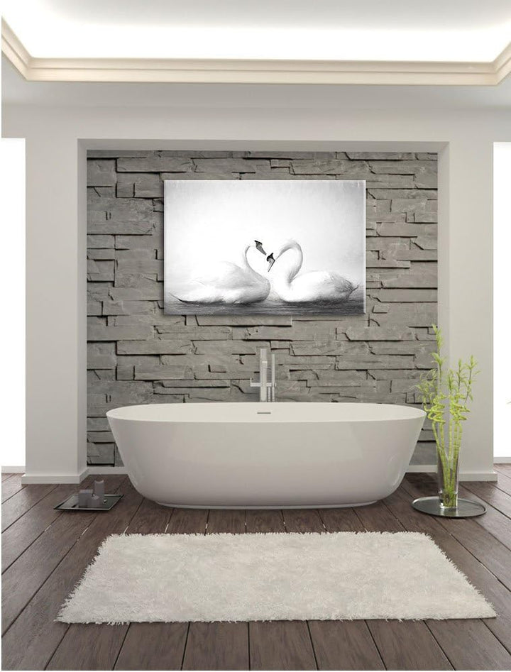 Pixxprint Zwei Schwäne auf dem Wasser Kunst / 100x70cm Leinwandbild bespannt auf Holzrahmen/Wandbild